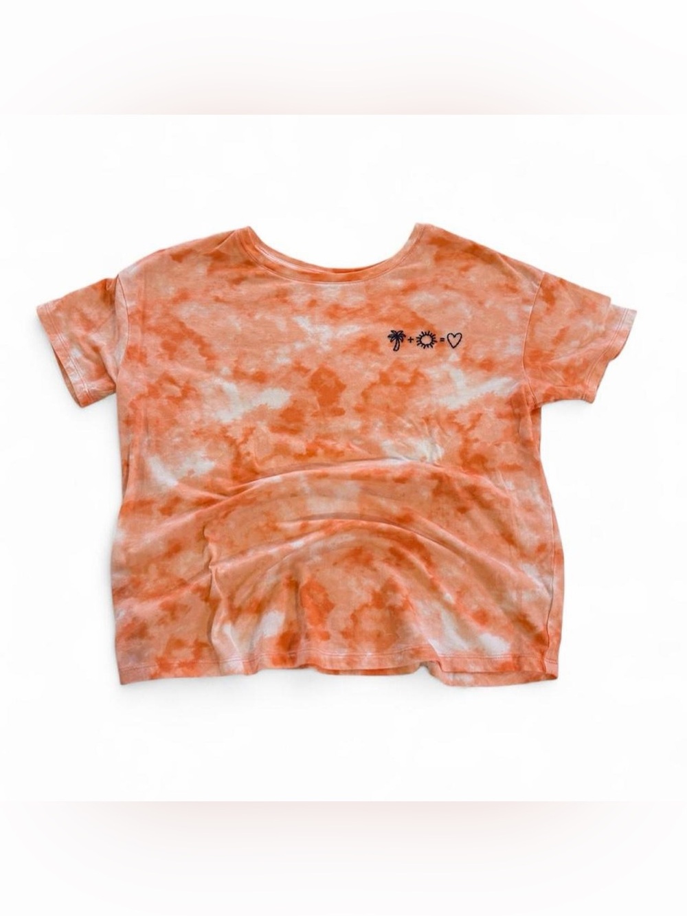 Old Navy Orange Tie-Dye Short Sleeve Tee with Palm Sun Heart Graphic